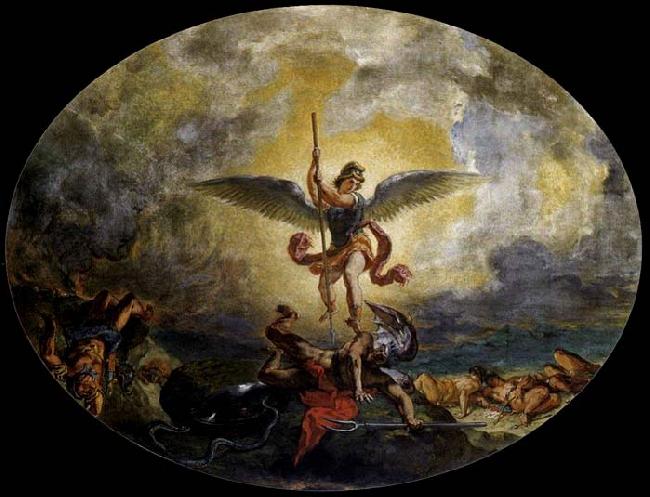 Eugene Delacroix St Michael defeats the Devil Sweden oil painting art